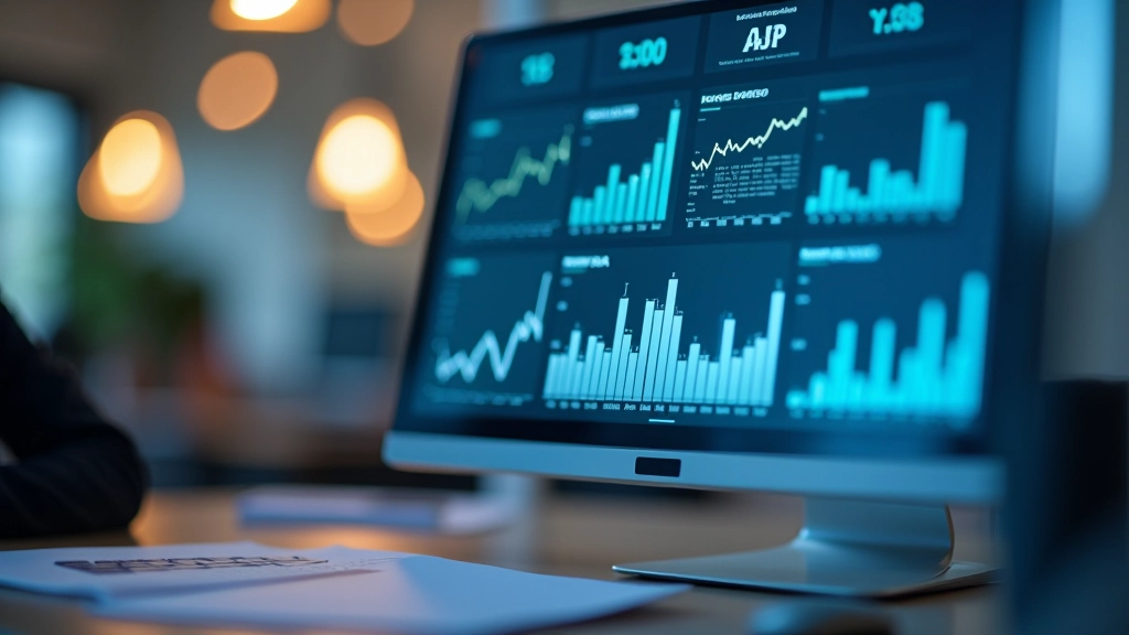 Statistik-Display mit Preisdiagrammen und Kostenentwicklung, Zahlentafeln mit Geschäftsdaten, Businessanalyse auf Bildschirm