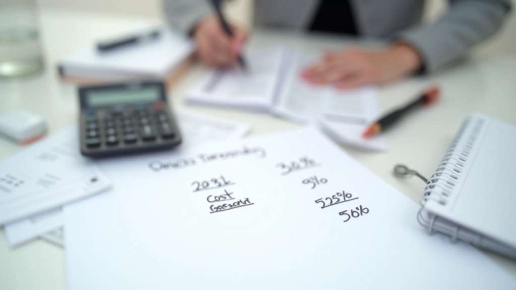 Detaillierte Kostenaufschlüsselung mit Taschenrechner und Notizen auf weißem Hintergrund