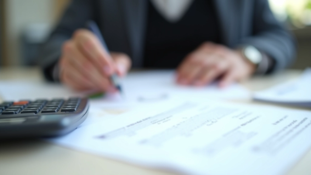 Grafik mit Taschenrechner, Versicherungspapieren und Kostenelementen auf Schreibtisch, konzeptuell für Versicherungsausgaben