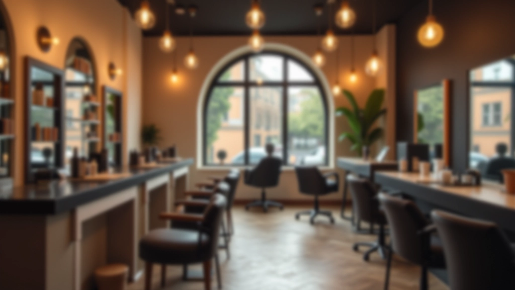 Frisörsalon mit Kassensystem, Produktregal und modernem Inventar