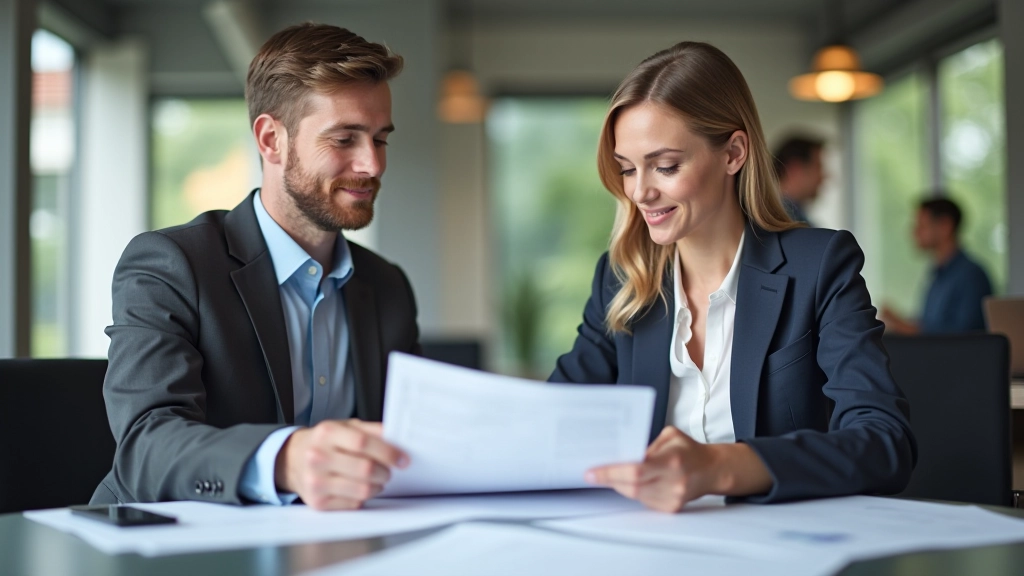 Personen beim Besprechen von Handwerkerangeboten mit Dokumenten und Notizen