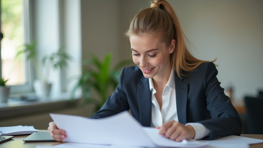 Person studiert Versicherungsdokument und Notizen, konzentriert am Schreibtisch mit Laptop